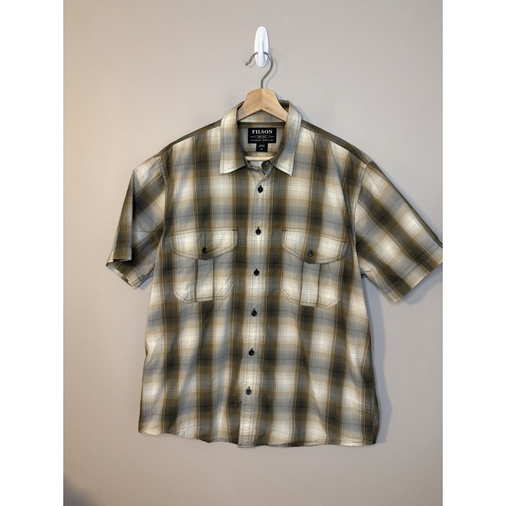 Filson Shirt Mens M Brown Plaid Short Sleeve Button Up Lightweight